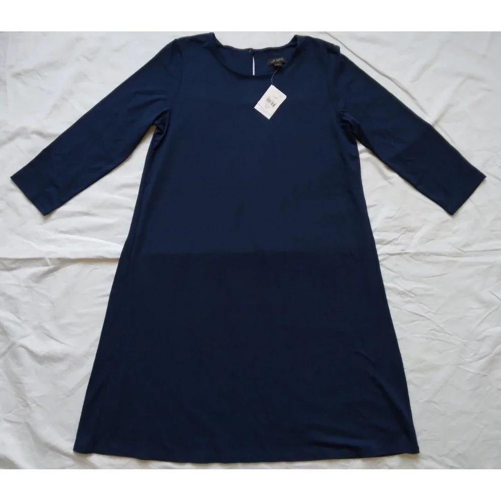 J Jill Wearever 3/4 Sleeve A Line Dress Blue Travel Career Womens Size XS - Picture 1 of 8